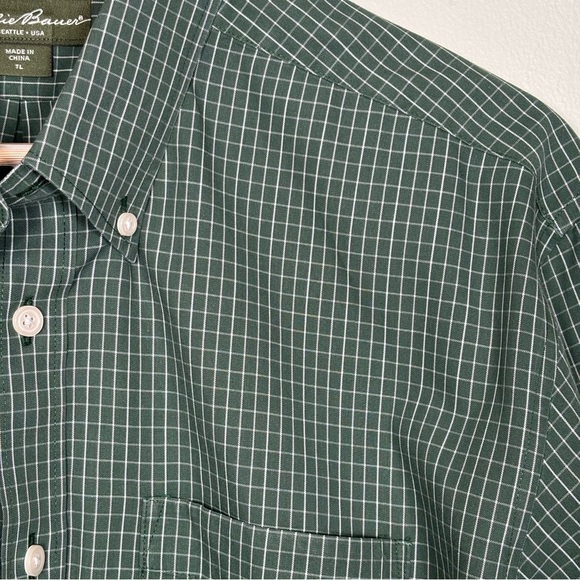 Eddie Bauer Wrinkle Resistant Relaxed Fit LS Check Shirt-Green-Men Large Tall - Picture 2 of 6